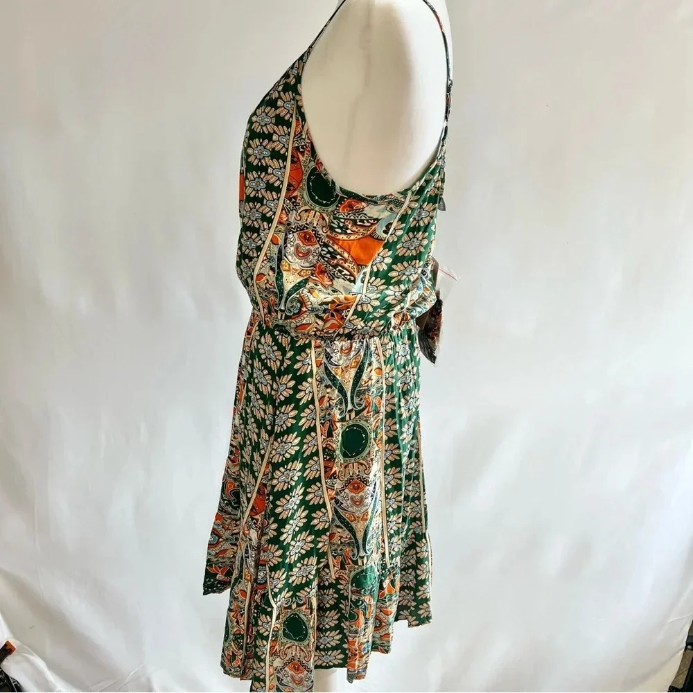 NWT Fashion Green Orange Paisley Bohemian Hippie Casual Dress Women Size Medium - Picture 6 of 14